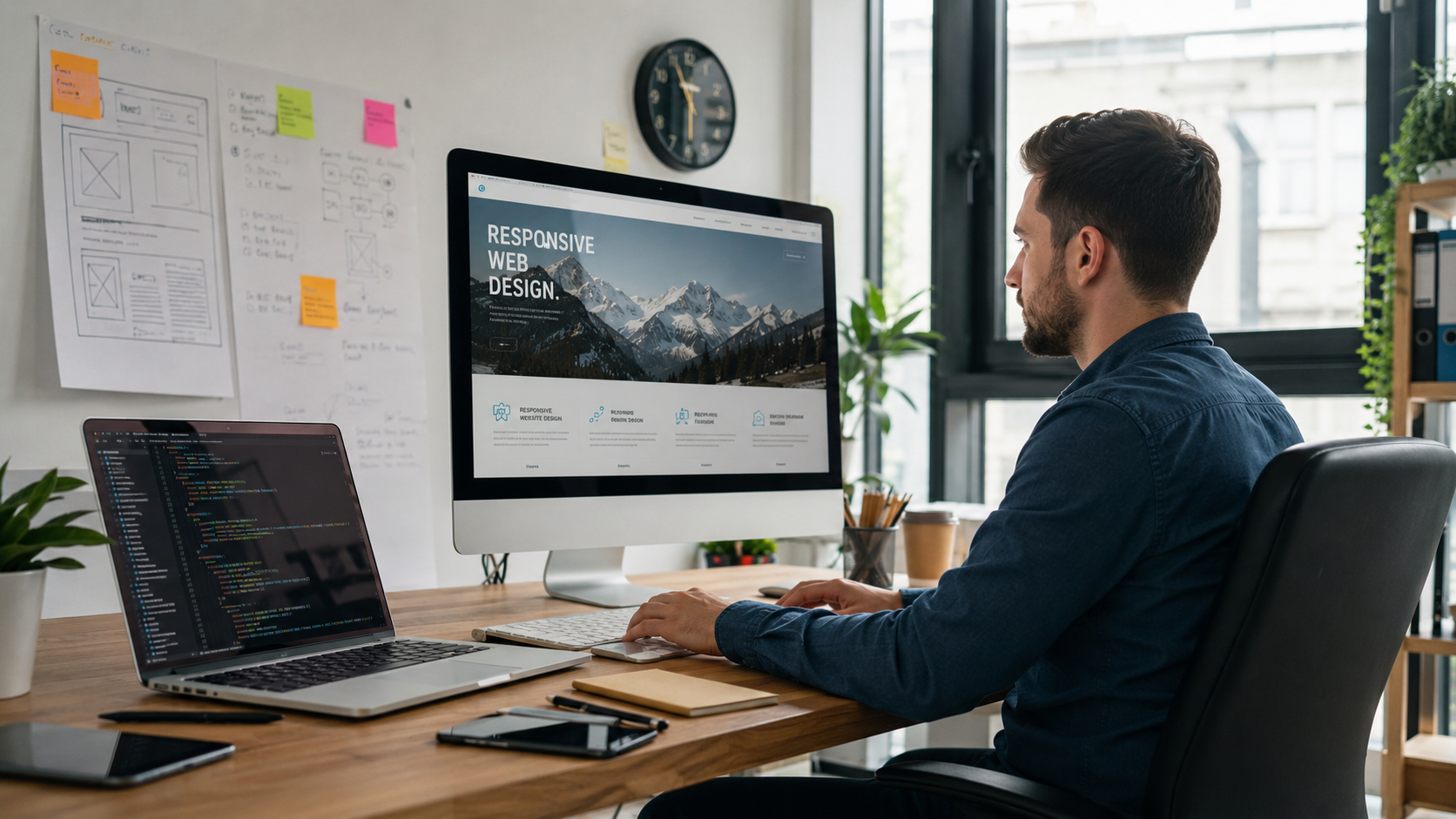 Desarrollo web para empresas realizado por un profesional diseñando una página web moderna y optimizada para captar clientes en Internet.
