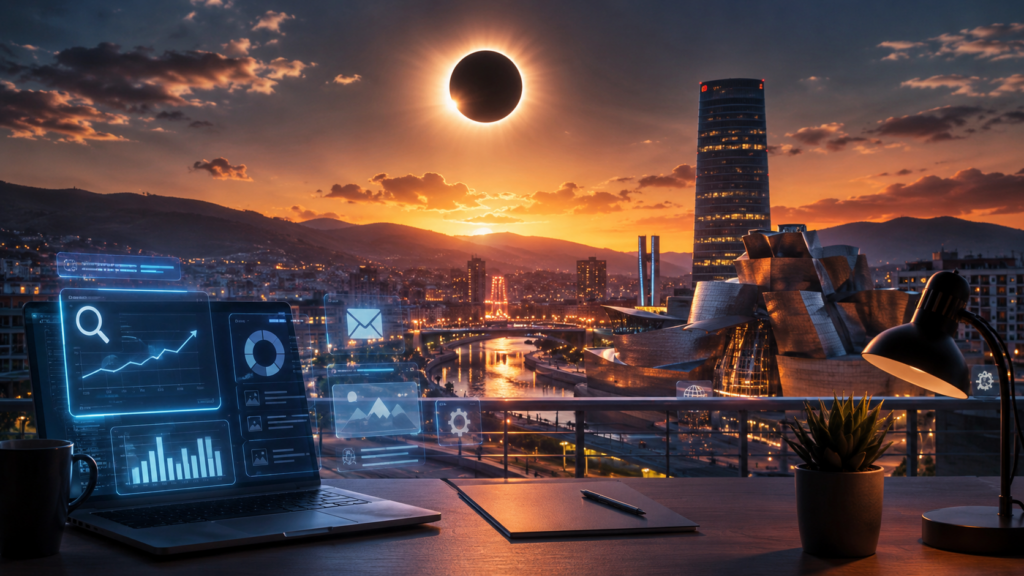 Visibilidad digital para empresas durante el eclipse solar en Bilbao y España